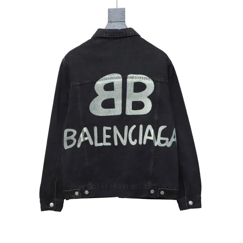  Balenciaga24SS double B graffiti white ink-splashed denim jacket