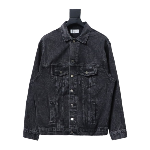 Balenciaga24ss letter hot-drilled washed denim jacket