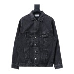 Balenciaga24ss letter hot-drilled washed denim jacket