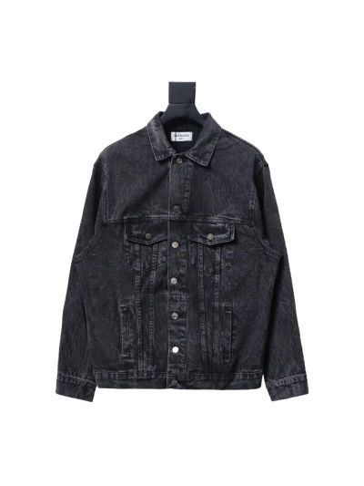 Balenciaga24ss letter hot-drilled washed denim jacket 01