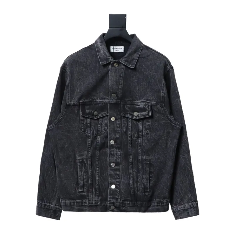  Balenciaga24ss letter hot-drilled washed denim jacket