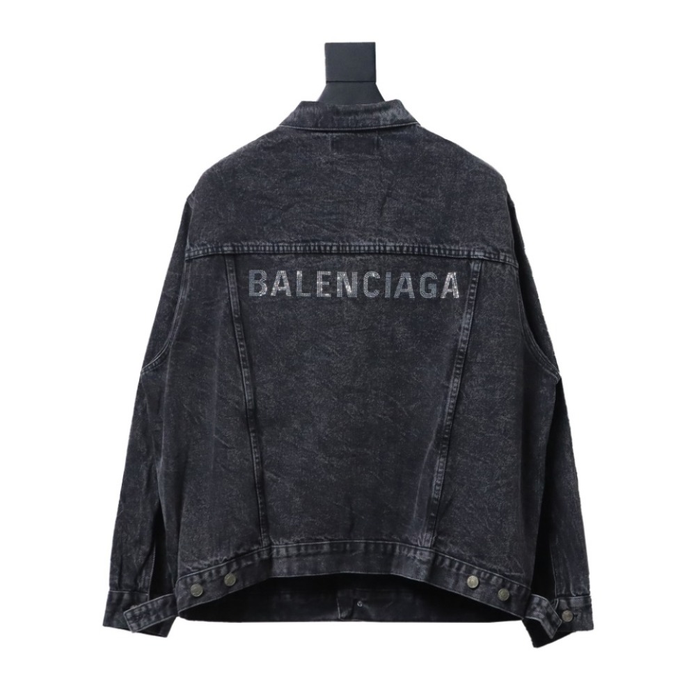  Balenciaga24ss letter hot-drilled washed denim jacket