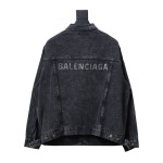  Balenciaga24ss letter hot-drilled washed denim jacket