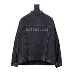 Balenciaga24ss letter hot-drilled washed denim jacket
