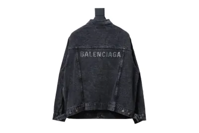Balenciaga24ss letter hot-drilled washed denim jacket 02