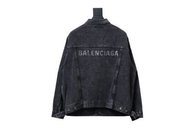 Balenciaga24ss letter hot-drilled washed denim jacket 02
