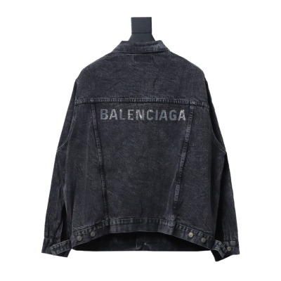  Balenciaga24ss letter hot-drilled washed denim jacket 02
