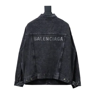 Balenciaga24ss letter hot-drilled washed denim jacket 02