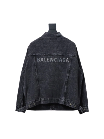 Balenciaga24ss letter hot-drilled washed denim jacket 02