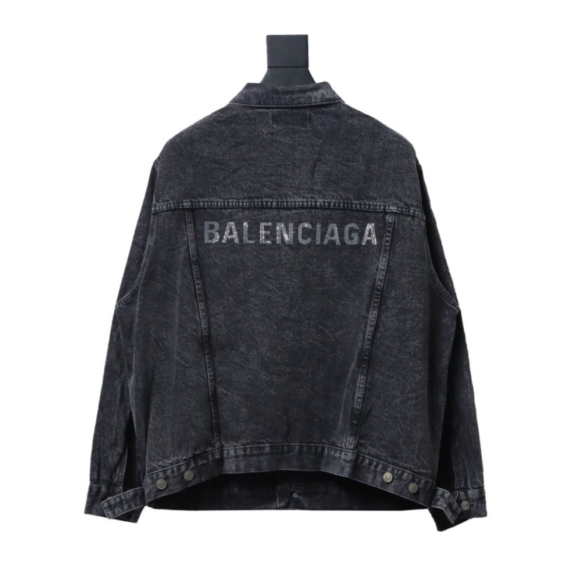  Balenciaga24ss letter hot-drilled washed denim jacket
