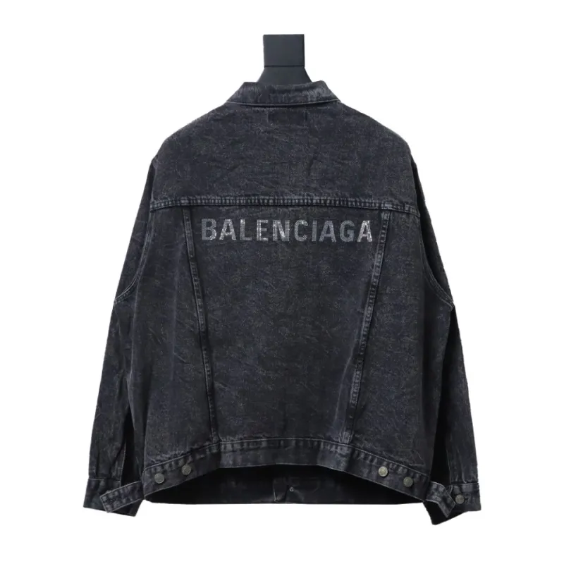 Balenciaga24ss letter hot-drilled washed denim jacket