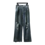 Balenciaga 23ss eroded mud-dyed distressed large damaged knife-cut Jeans