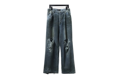 Balenciaga 23ss eroded mud-dyed distressed large damaged knife-cut Jeans 01