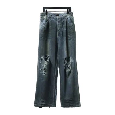 Balenciaga 23ss eroded mud-dyed distressed large damaged knife-cut Jeans 01