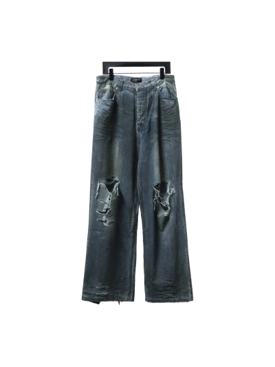 Balenciaga 23ss eroded mud-dyed distressed large damaged knife-cut Jeans 01