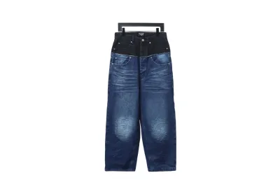 Balenciaga BLCG 24SS black and blue patchwork ripped denim Jeans 01