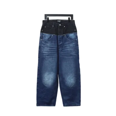 Balenciaga BLCG 24SS black and blue patchwork ripped denim Jeans 01