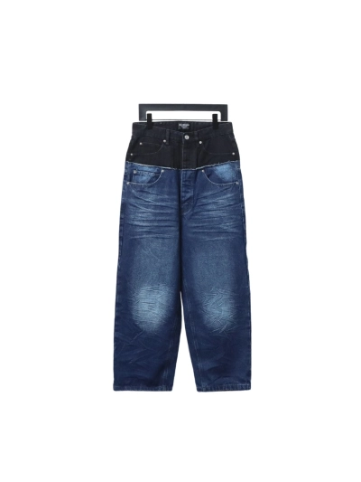 Balenciaga BLCG 24SS black and blue patchwork ripped denim Jeans 01