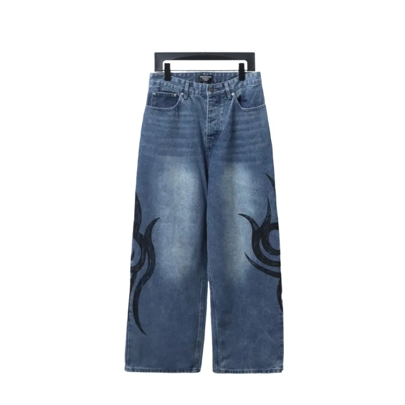  Balenciaga BLCG special-shaped printed denim Jeans