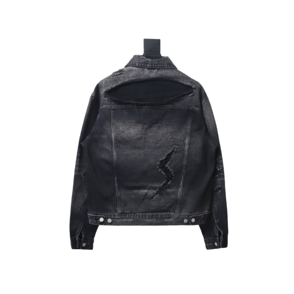  Balenciaga distressed ripped lightning denim jacket