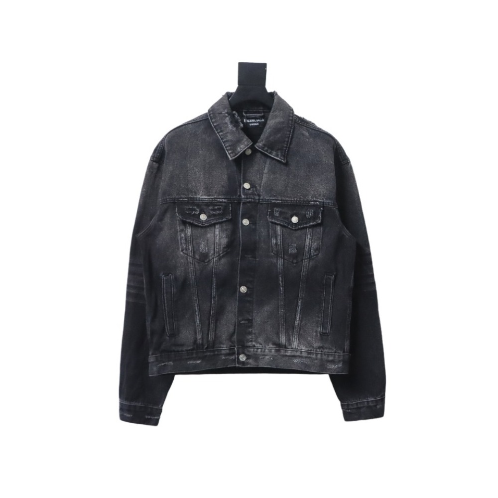  Balenciaga distressed ripped lightning denim jacket