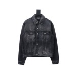  Balenciaga distressed ripped lightning denim jacket