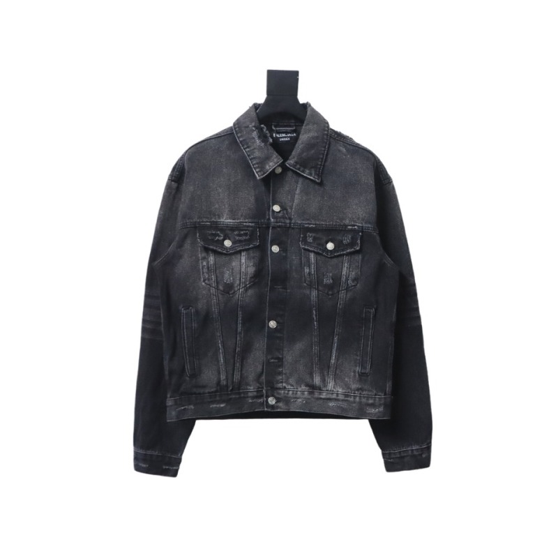  Balenciaga distressed ripped lightning denim jacket