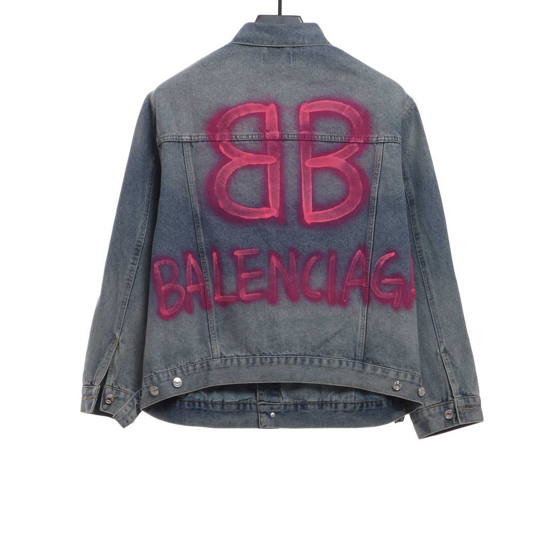 Balenciage back double B luminous pink denim jacket