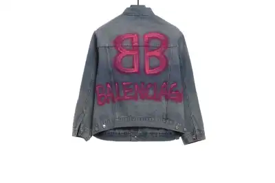 Balenciaga back double B luminous pink denim jacket 02