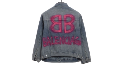 Balenciaga back double B luminous pink denim jacket 02