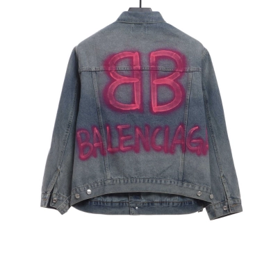 Balenciaga back double B luminous pink denim jacket 02
