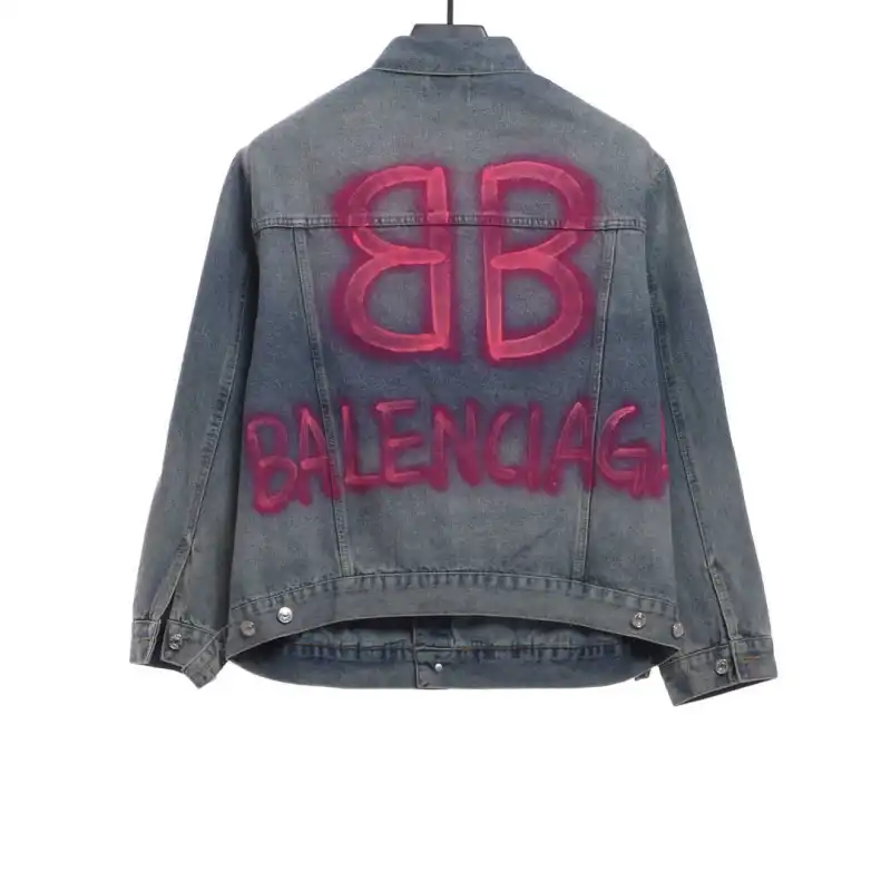 Balenciaga back double B luminous pink denim jacket