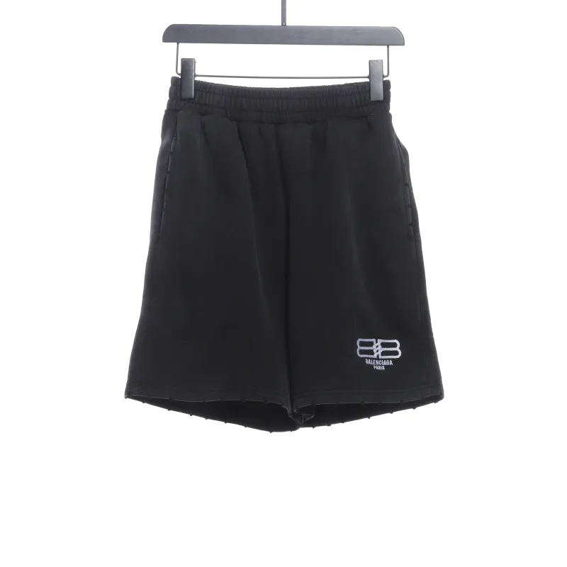  Balenciage distressed washed lock embroidered Short Pants 1