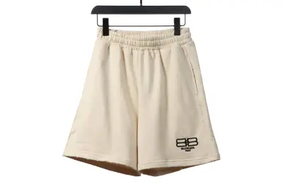 Balenciaga distressed washed lock embroidered Short Pants beige 01