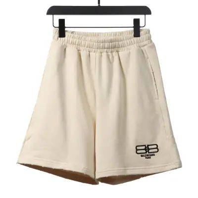  Balenciage distressed washed lock embroidered Short Pants beige 01