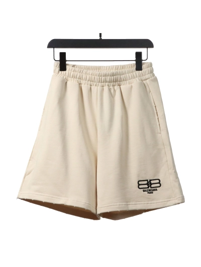 Balenciaga distressed washed lock embroidered Short Pants beige 01