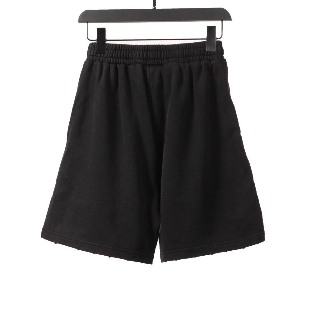  Balenciage distressed washed lock embroidered Short Pants black