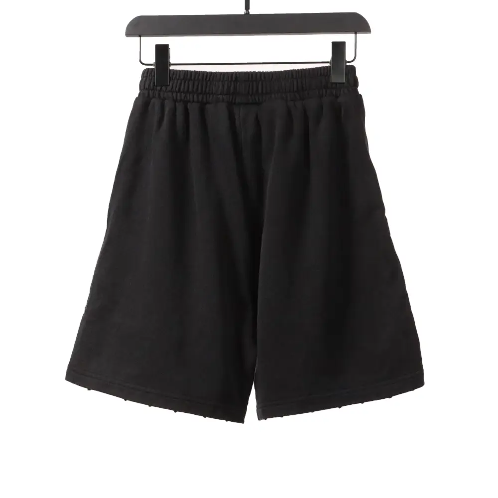  Balenciage distressed washed lock embroidered Short Pants black