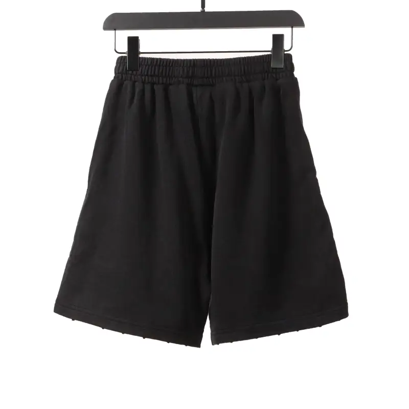  Balenciage distressed washed lock embroidered Short Pants black