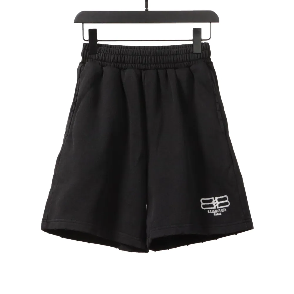  Balenciage distressed washed lock embroidered Short Pants black