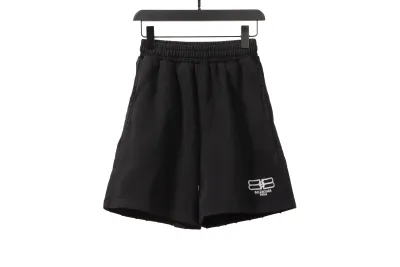 Balenciaga distressed washed lock embroidered Short Pants black 01