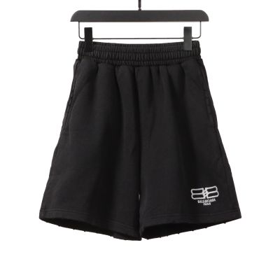  Balenciage distressed washed lock embroidered Short Pants black 01