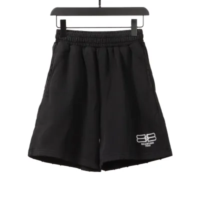  Balenciage distressed washed lock embroidered Short Pants black 01