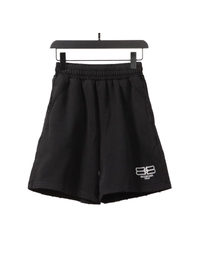 Balenciaga distressed washed lock embroidered Short Pants black 01