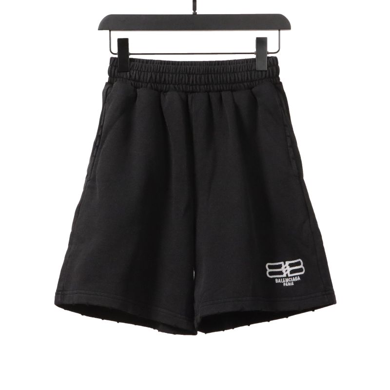  Balenciage distressed washed lock embroidered Short Pants black