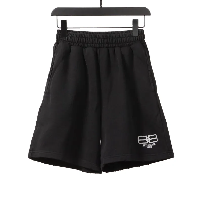  Balenciage distressed washed lock embroidered Short Pants black