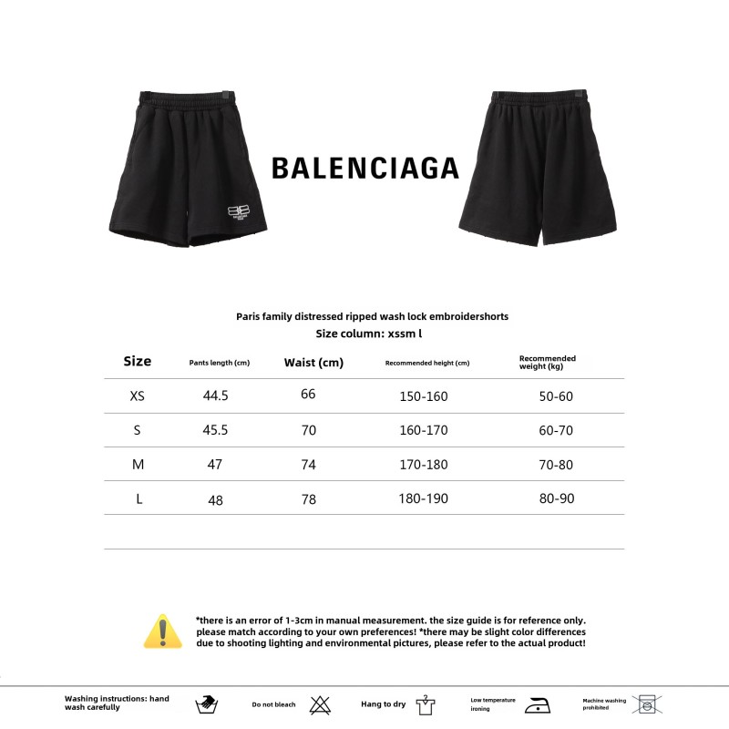  Balenciage distressed washed lock embroidered Short Pants black