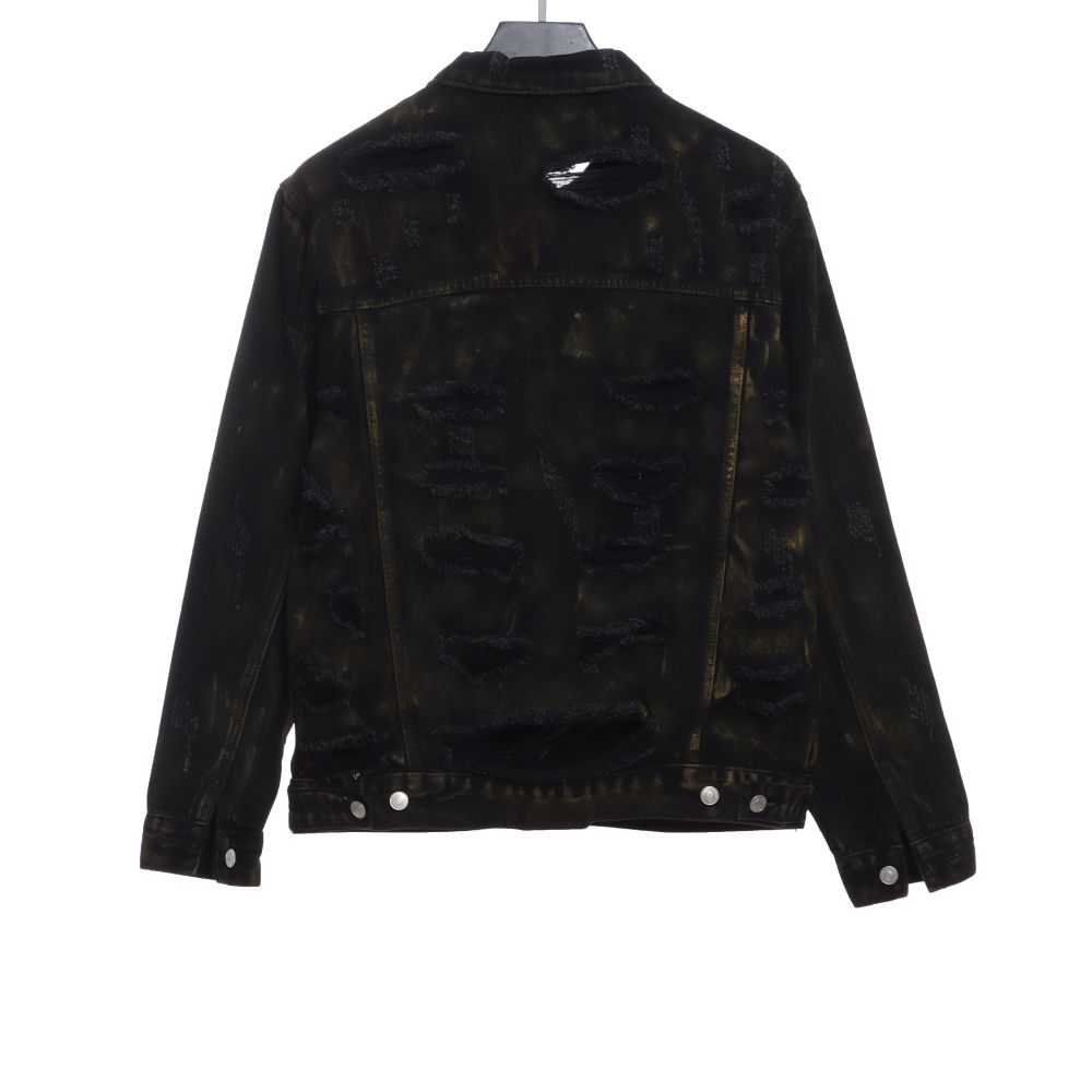  Balenciage mud-dyed full print ripped denim jacket