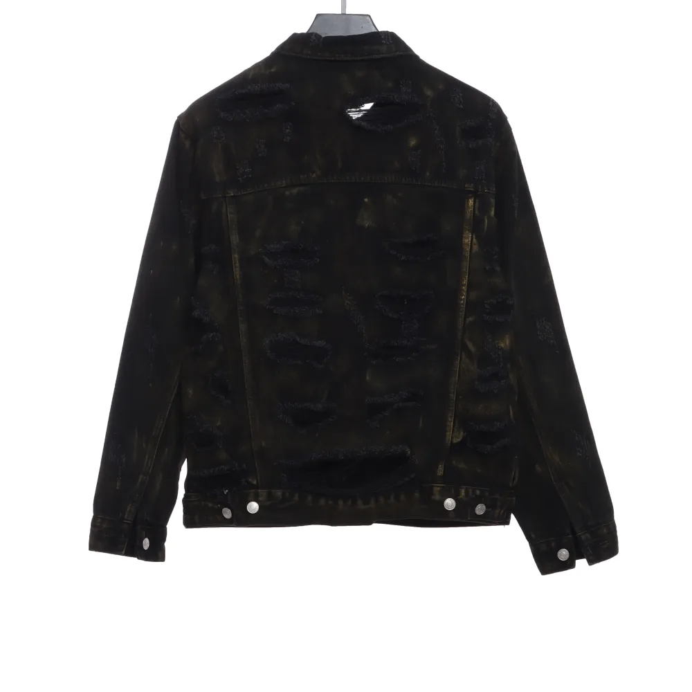 Balenciaga mud-dyed full print ripped denim jacket