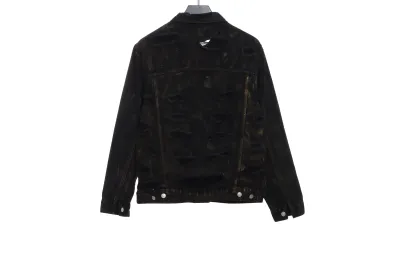 Balenciaga mud-dyed full print ripped denim jacket 02